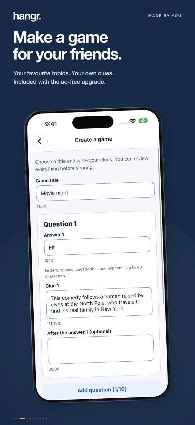 Create a Hangr game with your own answers and clues